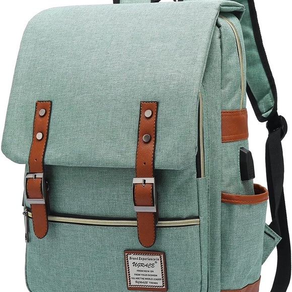 UGRACE Vintage Laptop Backpack USB Port Backpack Bag-Green (NEW) - Picture 1 of 11